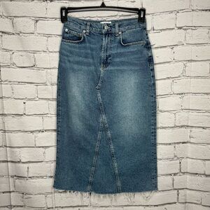 Rails Highland Denim Midi Skirt Size 25 Raw Hem Modest Country Western Cowgirl